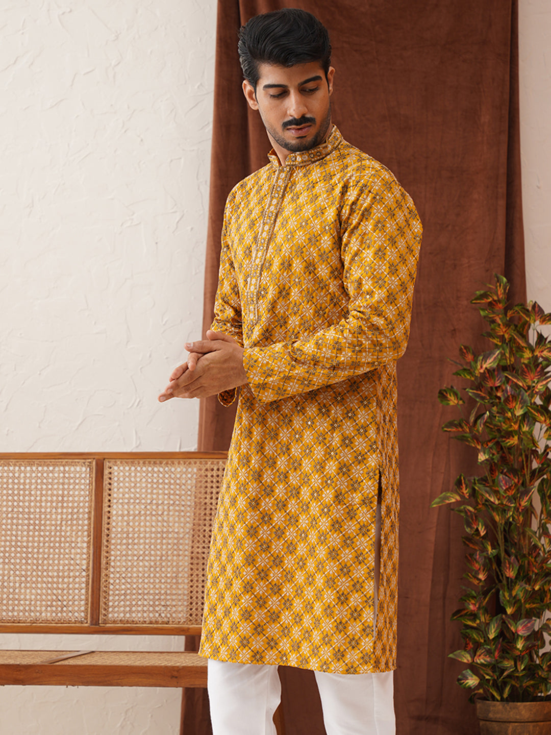 Embroidered Kurtas For Men ( KO 5127Mustard )