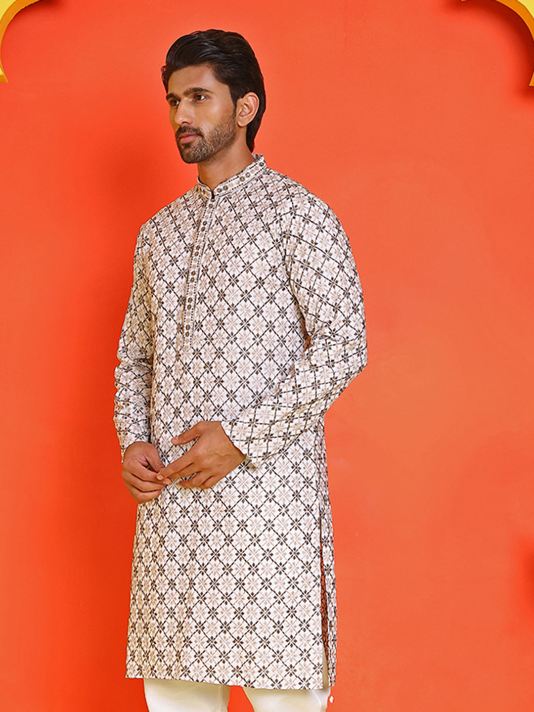 Embroidered Kurtas For Men ( KO 5127 White )