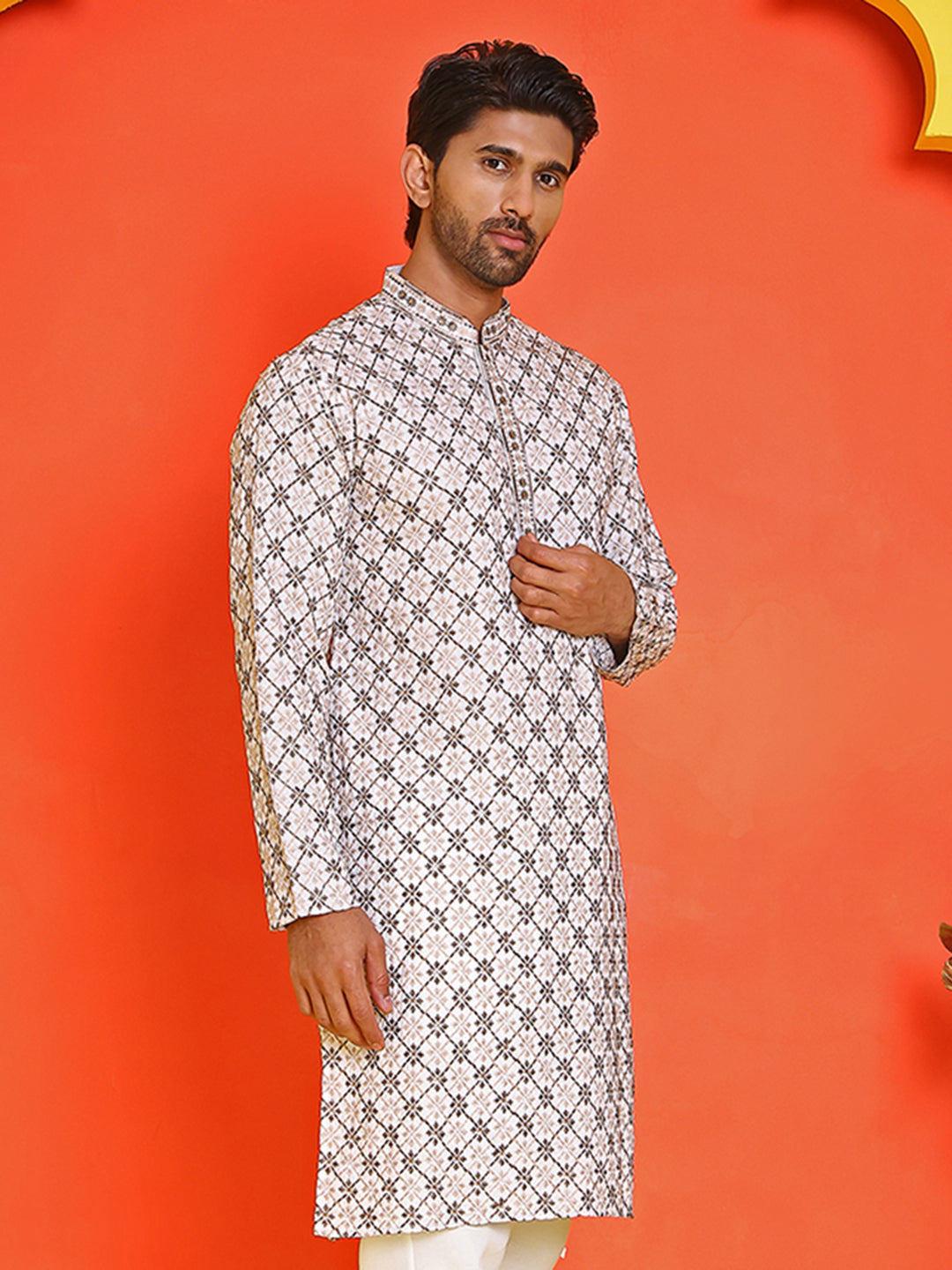 Embroidered Kurtas For Men ( KO 5127 White )