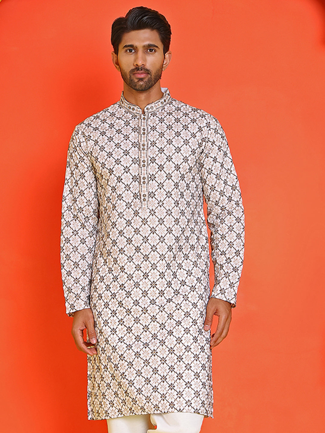 Embroidered Kurtas For Men ( KO 5127 White )