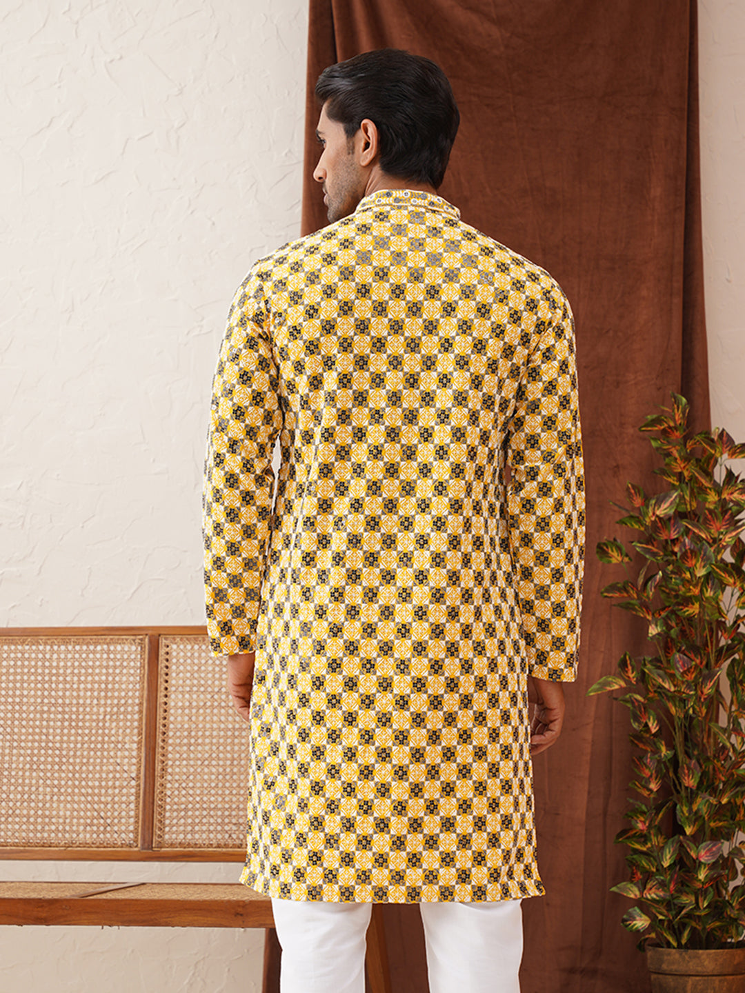 Viscose Embroidered Kurtas For Men ( KO 5129Lemon )