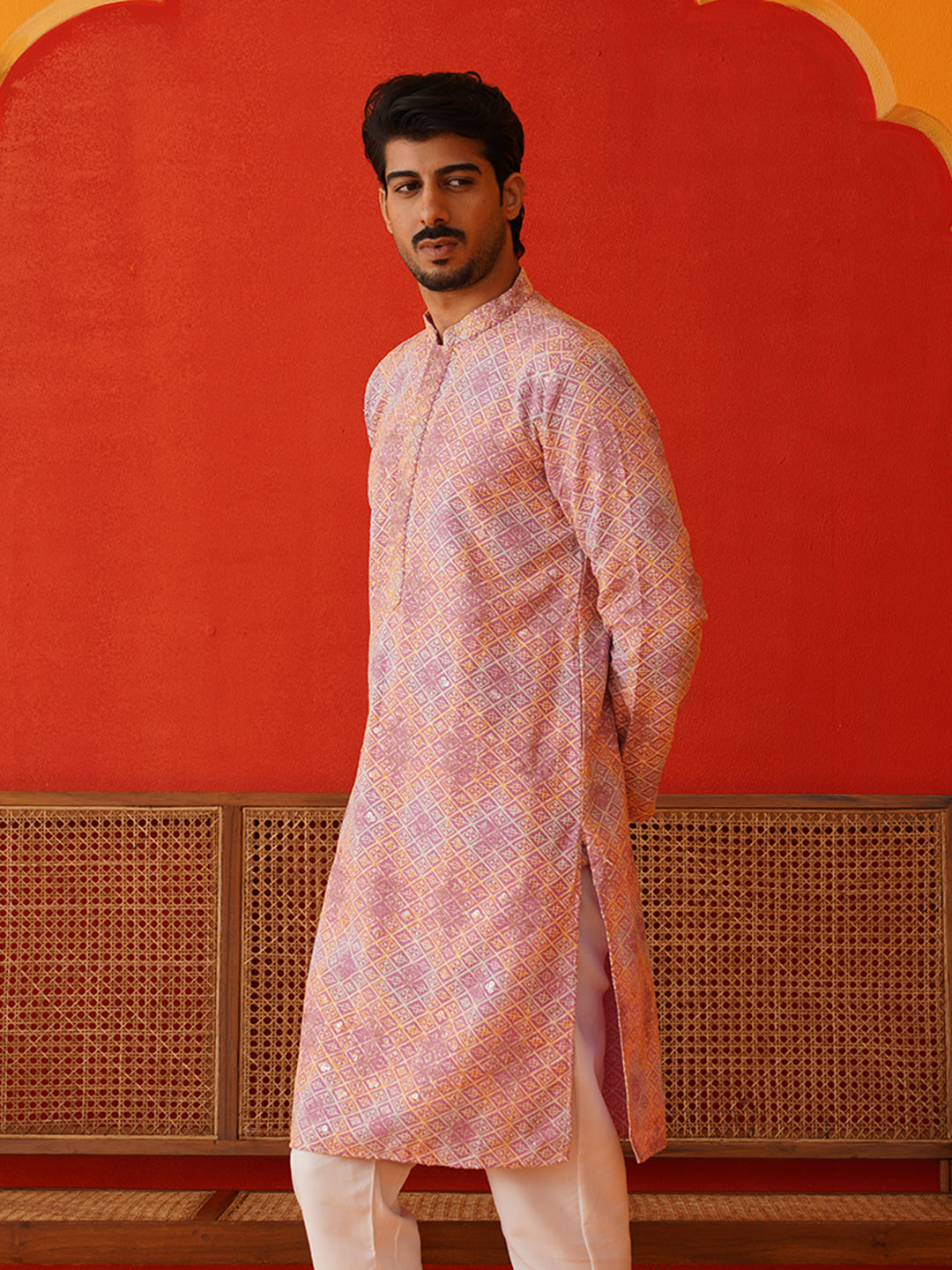 Embroidered Staight Kurtas For Men ( KO 5130Pink )