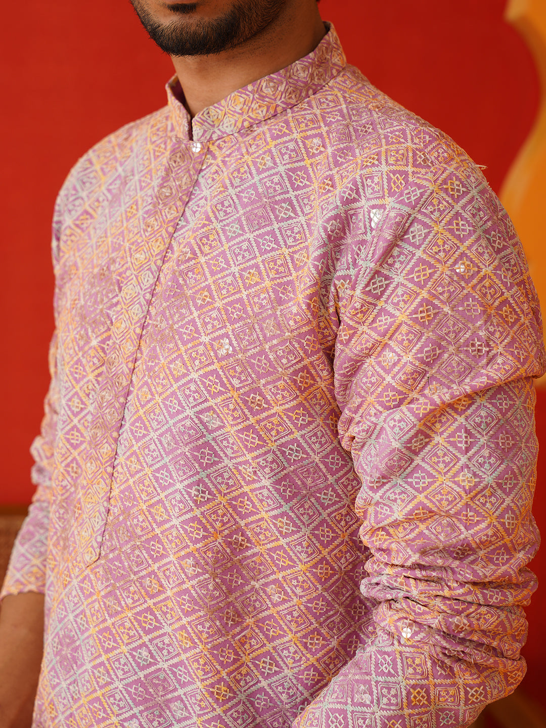 Embroidered Staight Kurtas For Men ( KO 5130Pink )