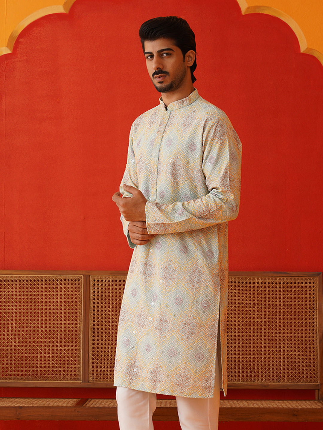 Embroidered Staight Kurtas For Men ( KO 5130Sky )