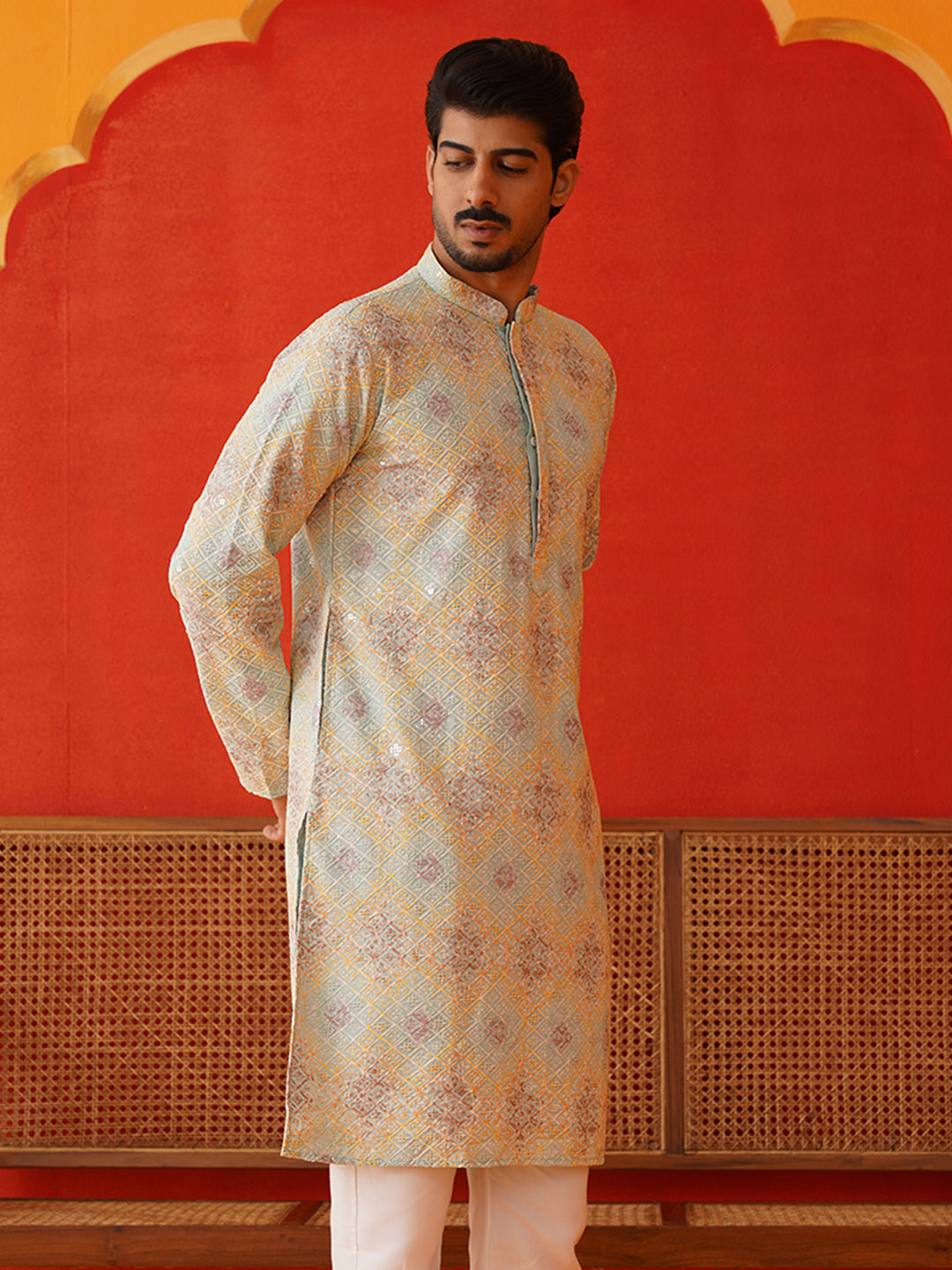Embroidered Staight Kurtas For Men ( KO 5130Sky )