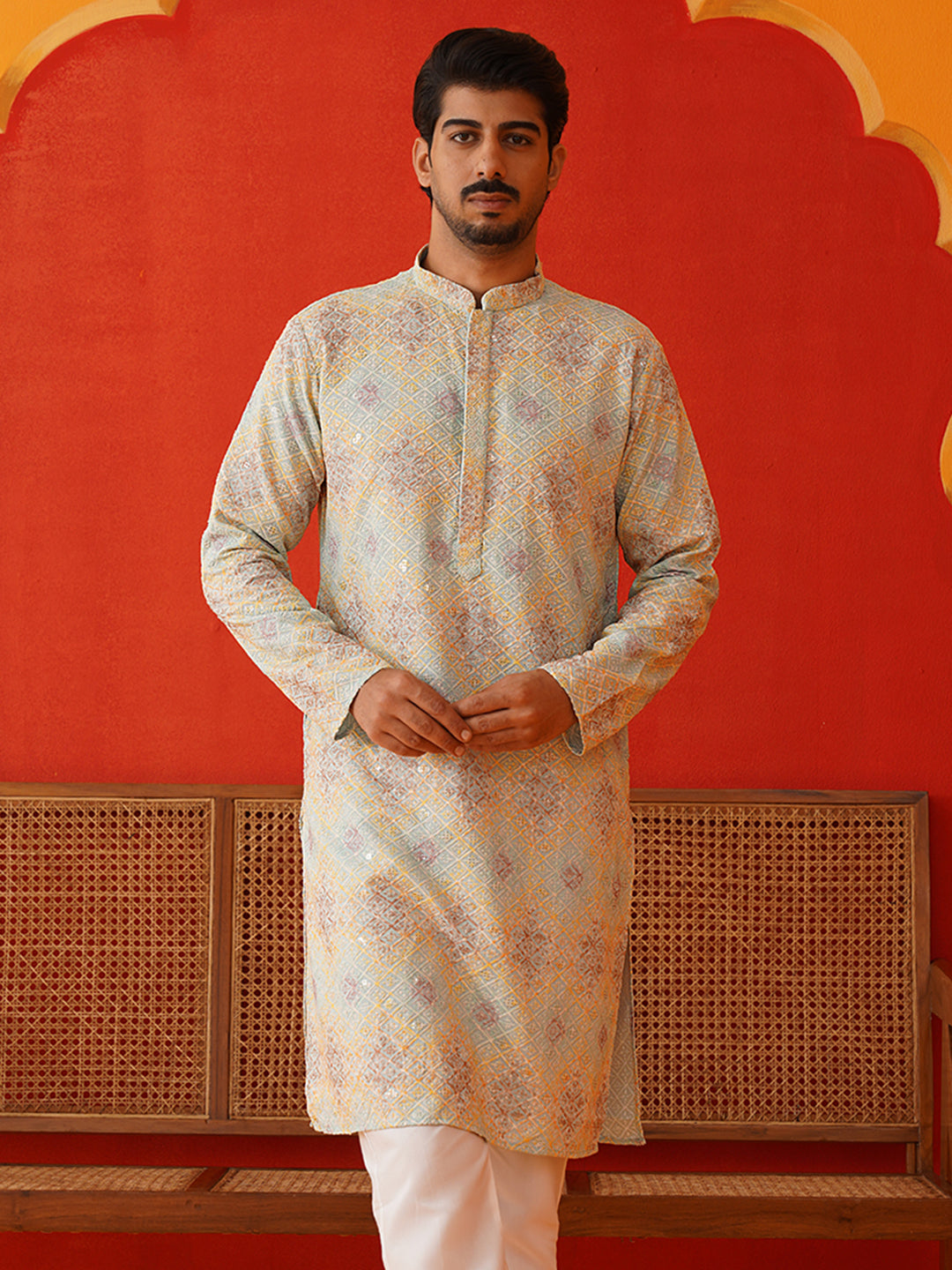 Embroidered Staight Kurtas For Men ( KO 5130Sky )