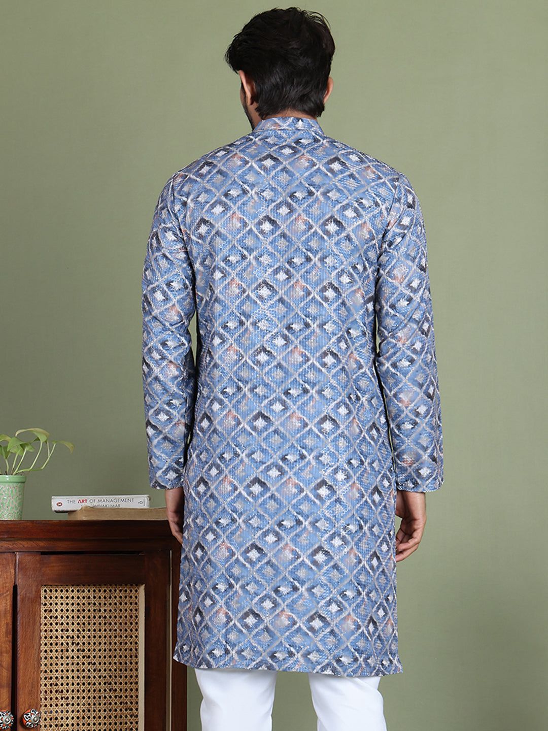 Embroidered and Printed Cotton Blend Kurtas. ( ko 5141Blue )