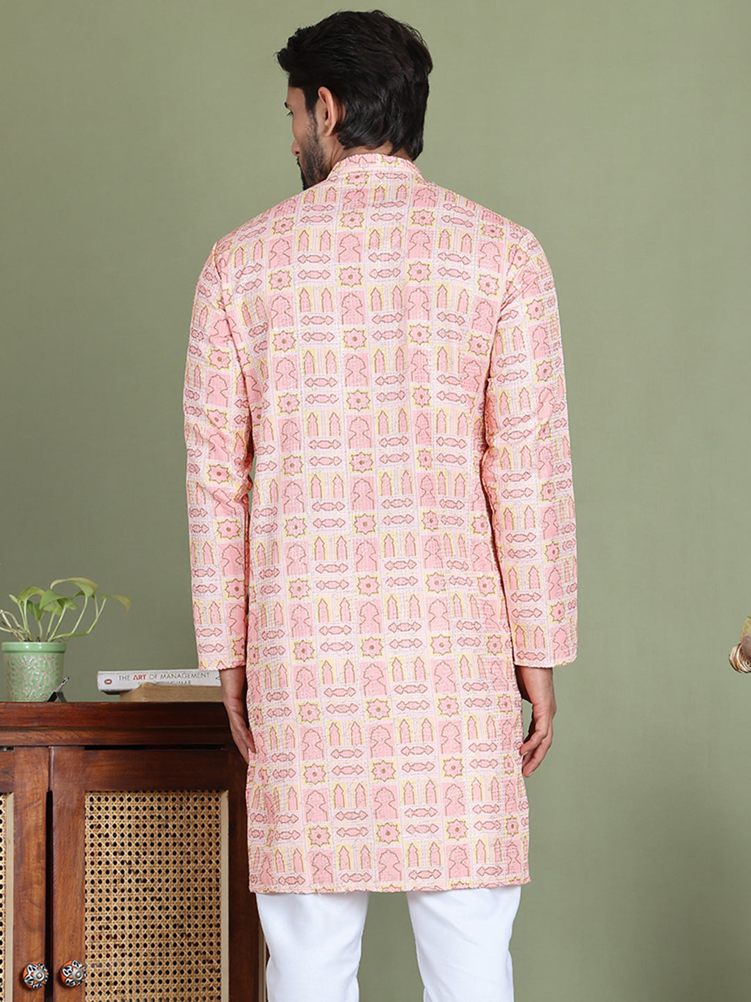 Embroidered and Printed Cotton Blend Kurtas. ( ko 5141Peach )