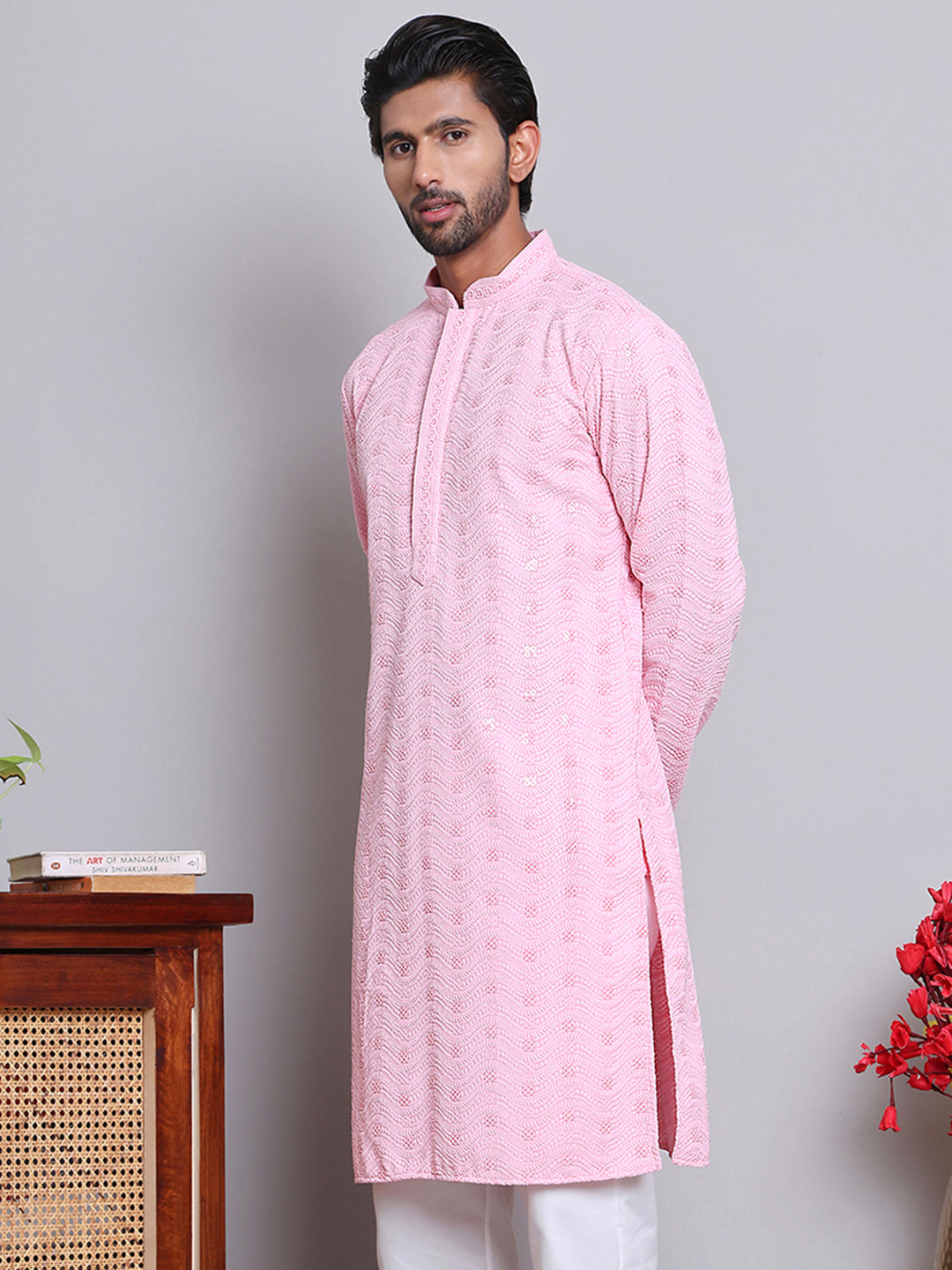 Men's Embroidered and Sequence Kurtas ( KO 5145Pink )