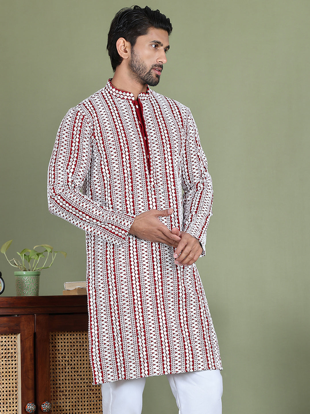 Embroidered and Mirror Work Kurtas. ( ko 5146Maroon )
