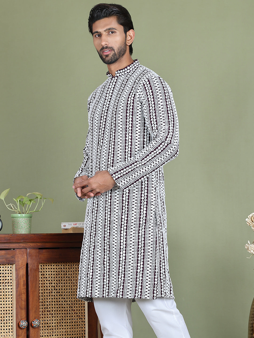 Embroidered and Mirror Work Kurtas. ( ko 5146Purple )
