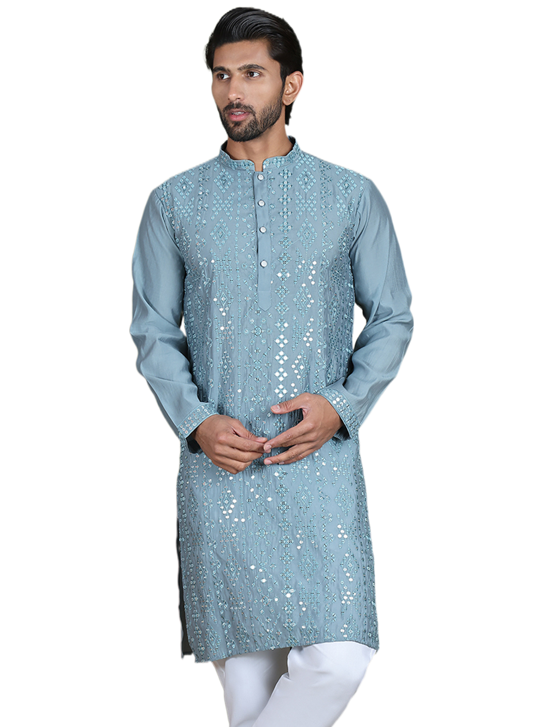Embroidered and Mirror Work Kurtas for Men ( ko 5149Blue )