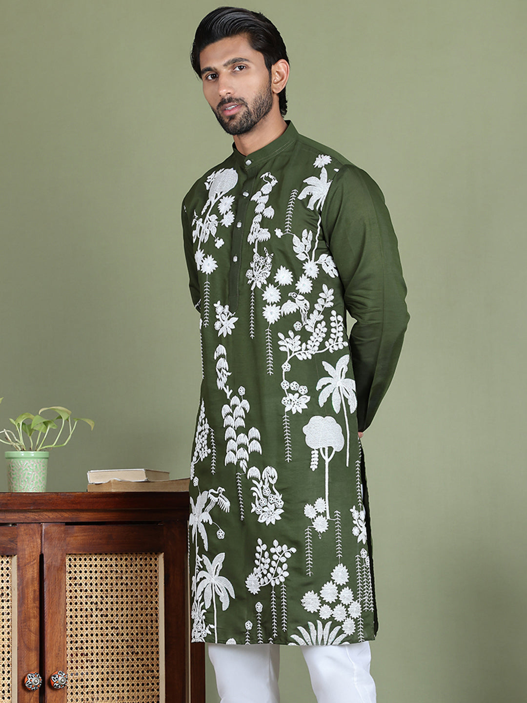 Embroidered Straight Kurtas. ( ko 5150Olive )