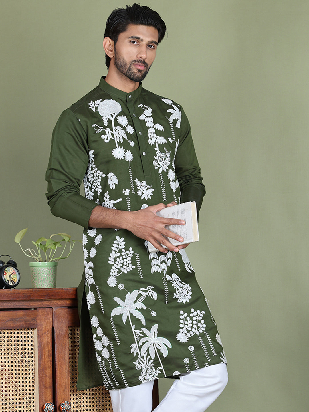 Embroidered Straight Kurtas. ( ko 5150Olive )