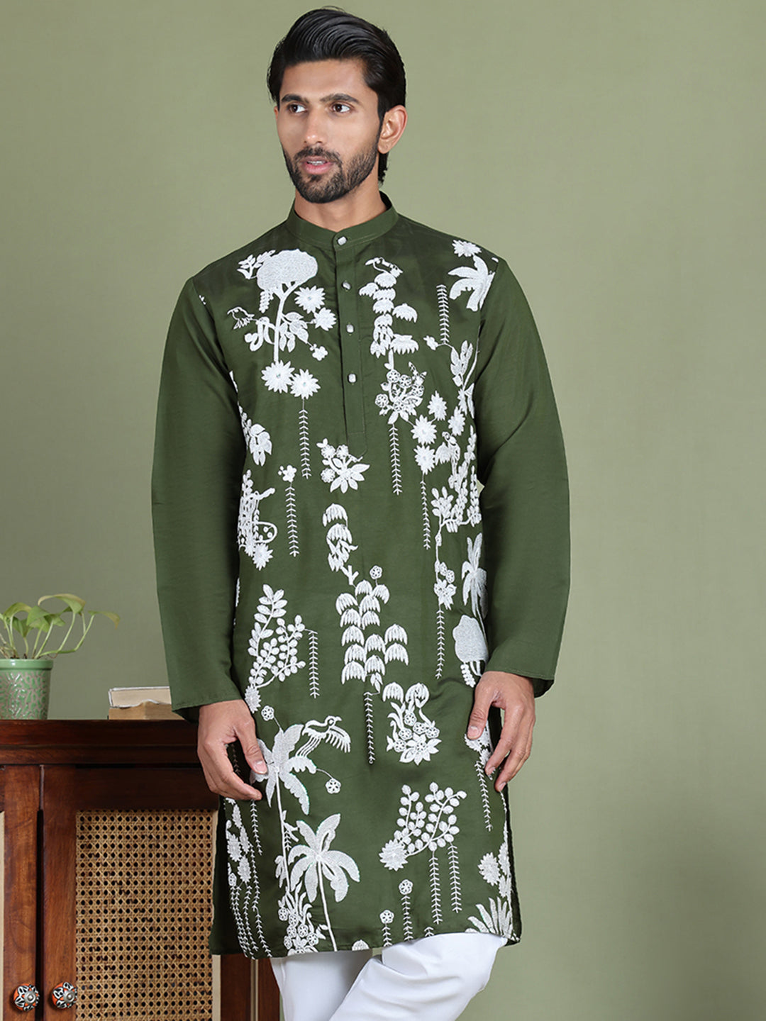 Embroidered Straight Kurtas. ( ko 5150Olive )
