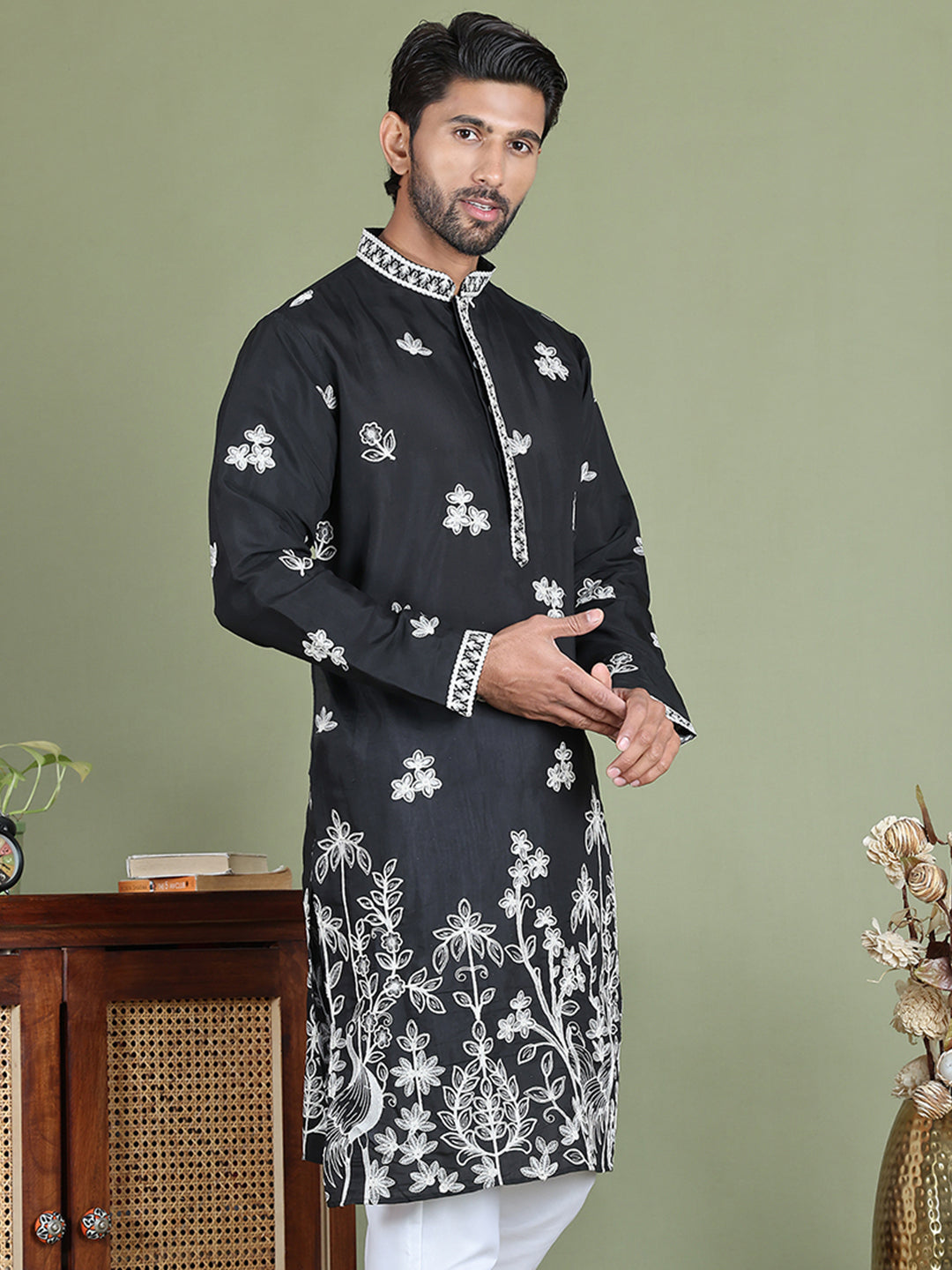 Floral Embroidered and Sequins Kurtas ( ko 5151Black )