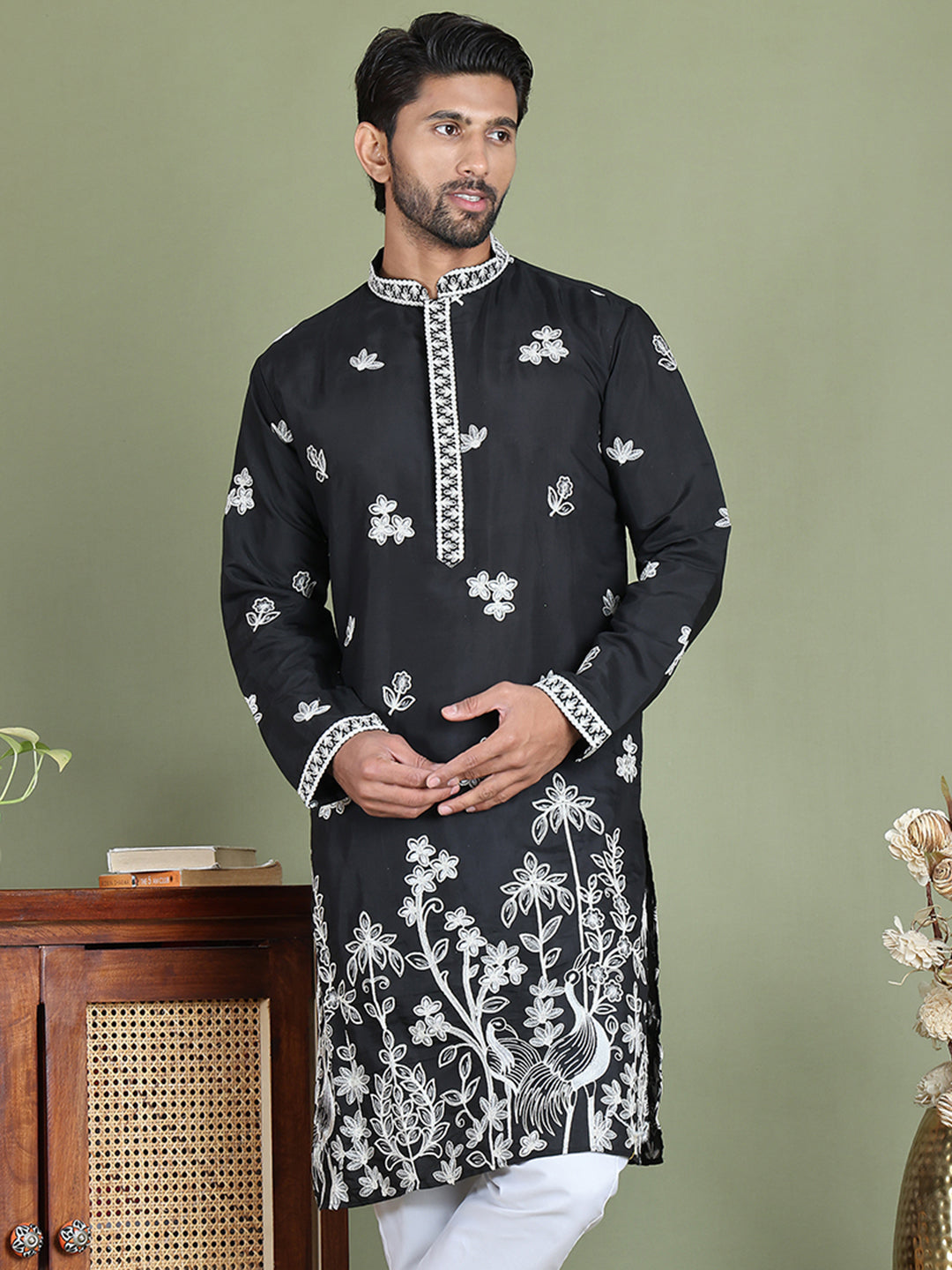 Floral Embroidered and Sequins Kurtas ( ko 5151Black )