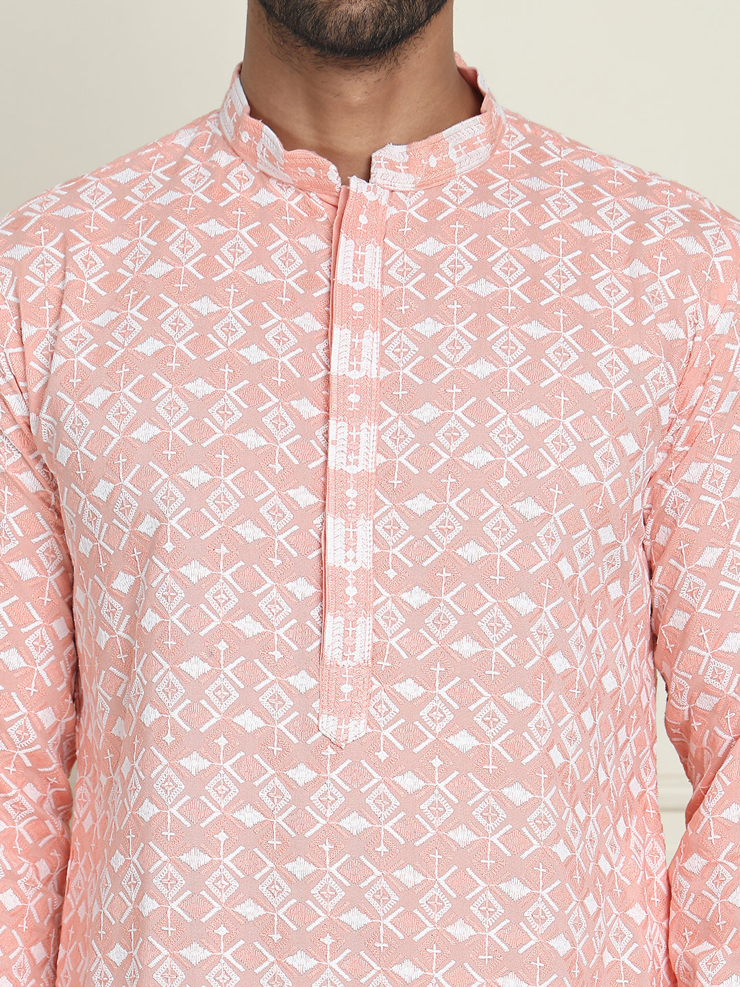 Embroidered and Sequins straight Kurtas for Men ( KO 5157 Peach )