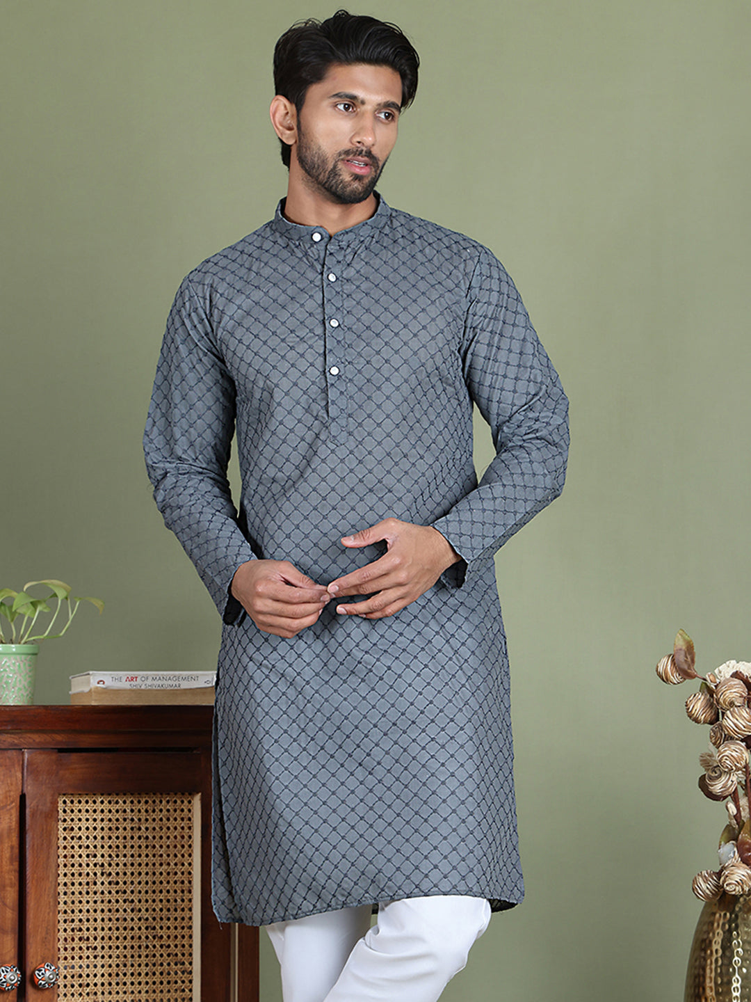 Chikankari Pure Cotton Kurtas ( ko 5158Grey )