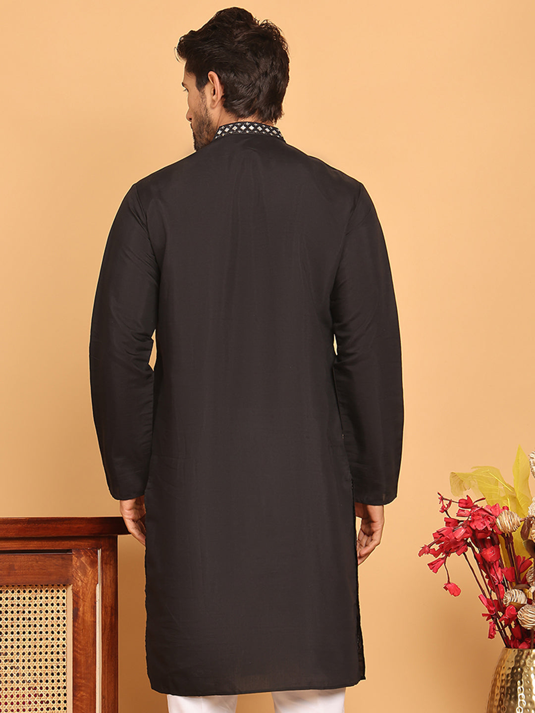 Men's Sequins and Embroidered Kurtas. ( KO 5159 Black )