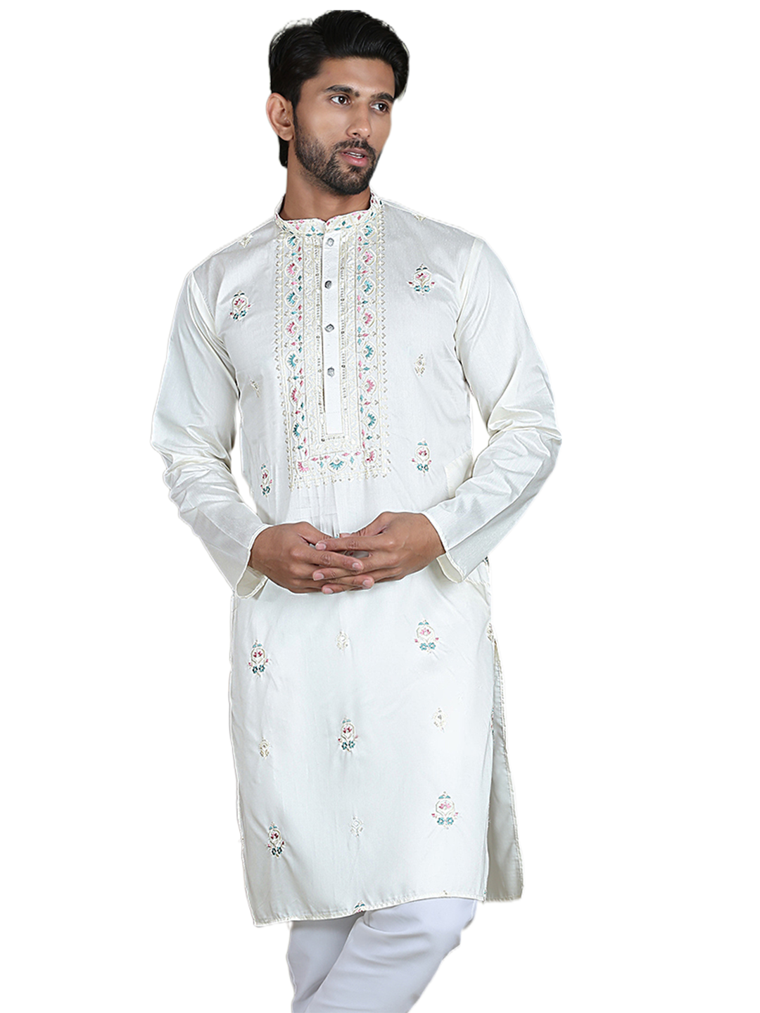 Men's Embroidered and Sequence Work Kurtas ( ko 5160White )