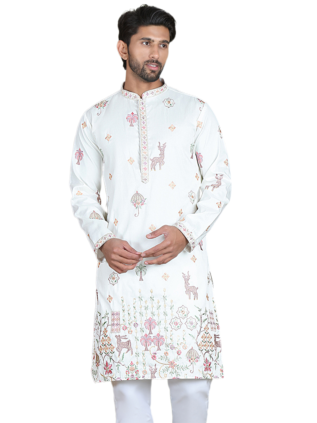 Floral Embroidered and Sequins Kurtas ( ko 5163White )