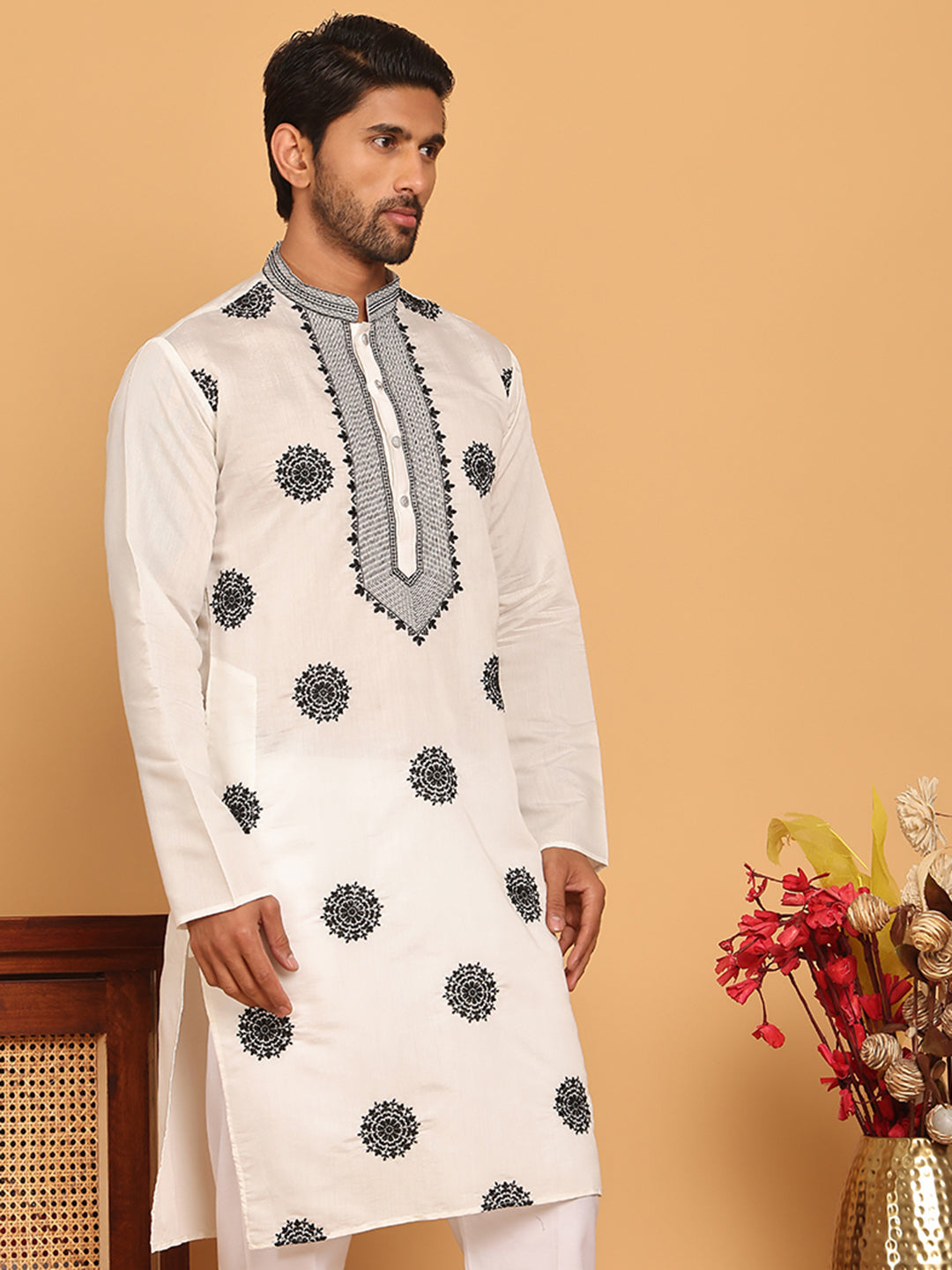 White Embroidered and Sequins Kurtas. ( KO 5167 White )