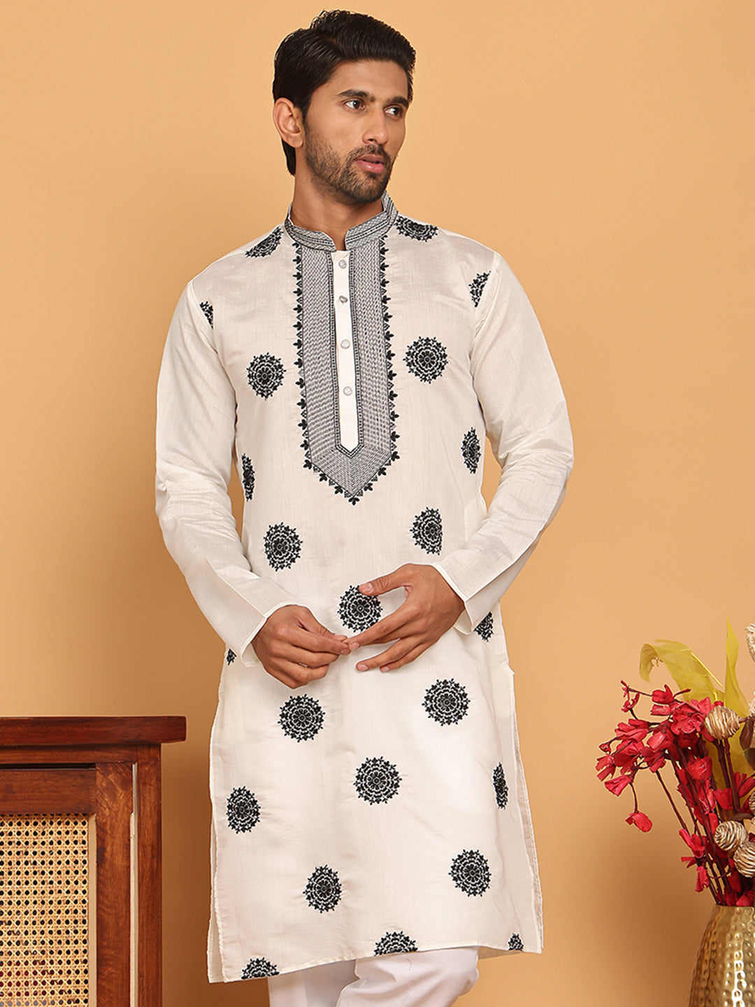White Embroidered and Sequins Kurtas. ( KO 5167 White )