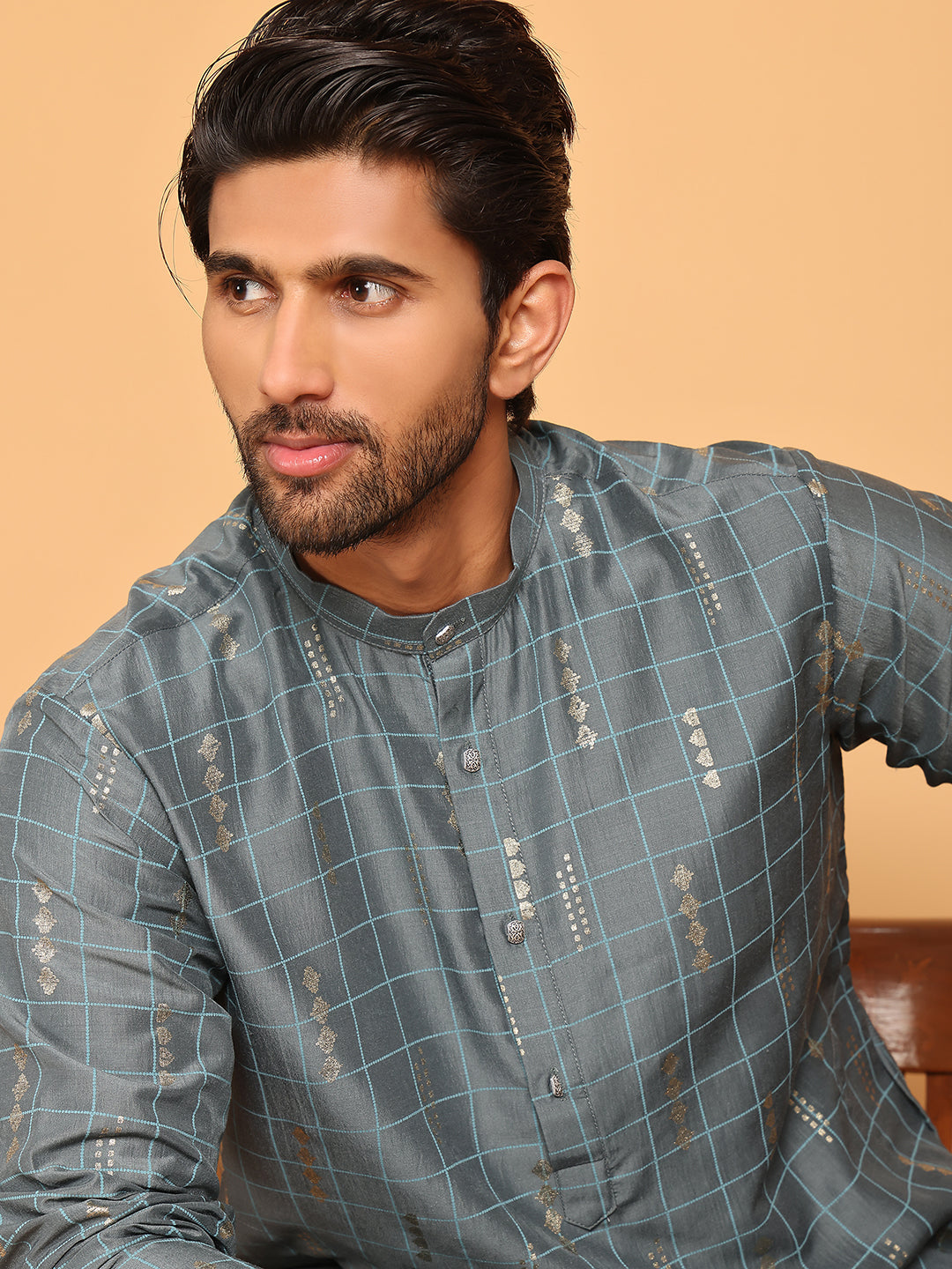 Foil Printed Straight Kurtas For Men ( KO 5170 Grey )