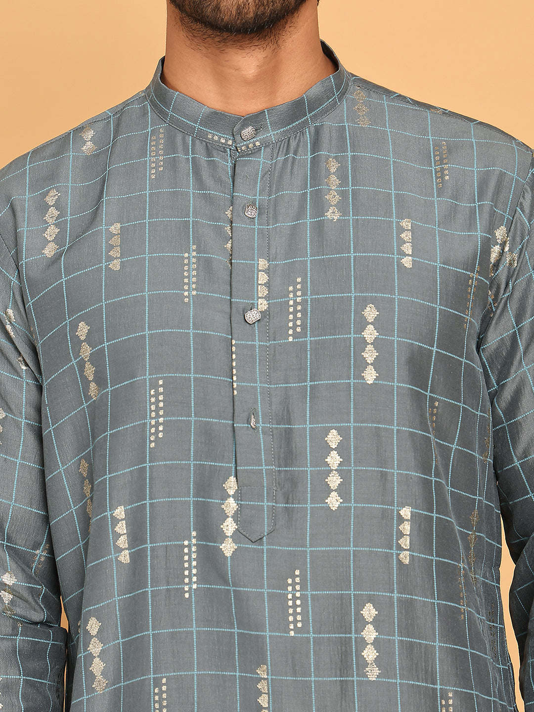 Foil Printed Straight Kurtas For Men ( KO 5170 Grey )