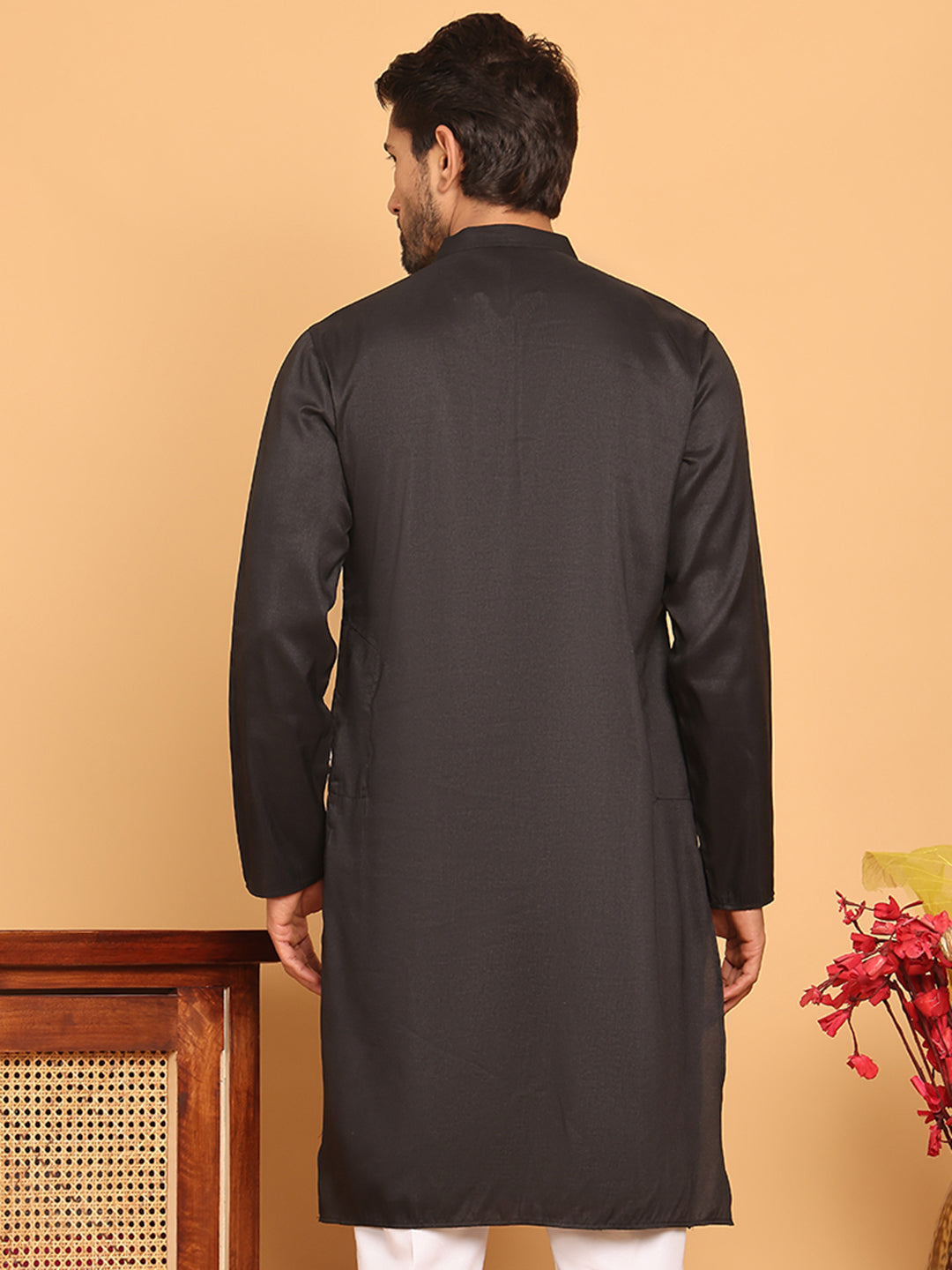 Embroidered Straight Kurtas For Men ( KO 5171 Black )