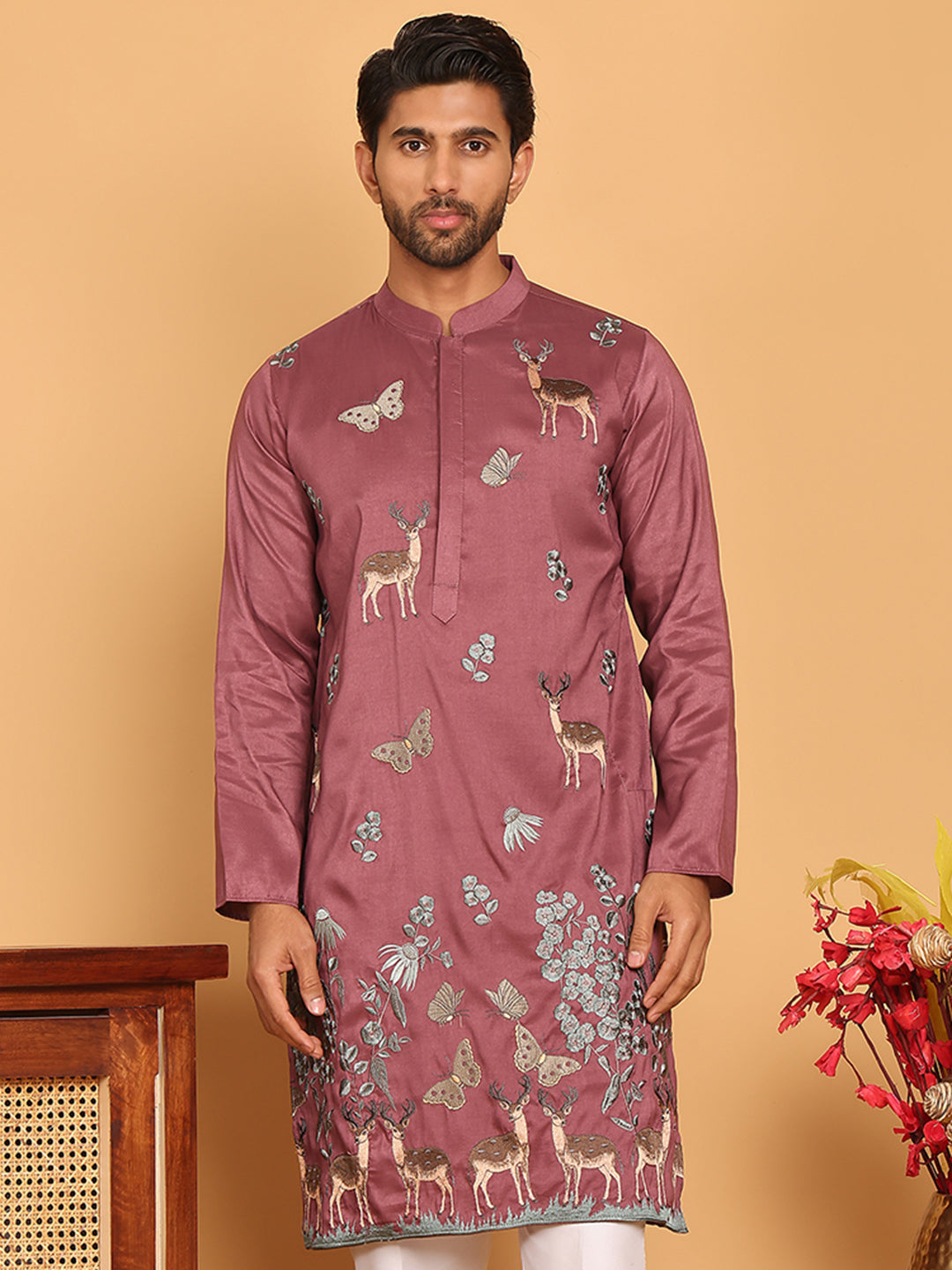 Embroidered Straight Kurtas For Men ( KO 5171 Purple )