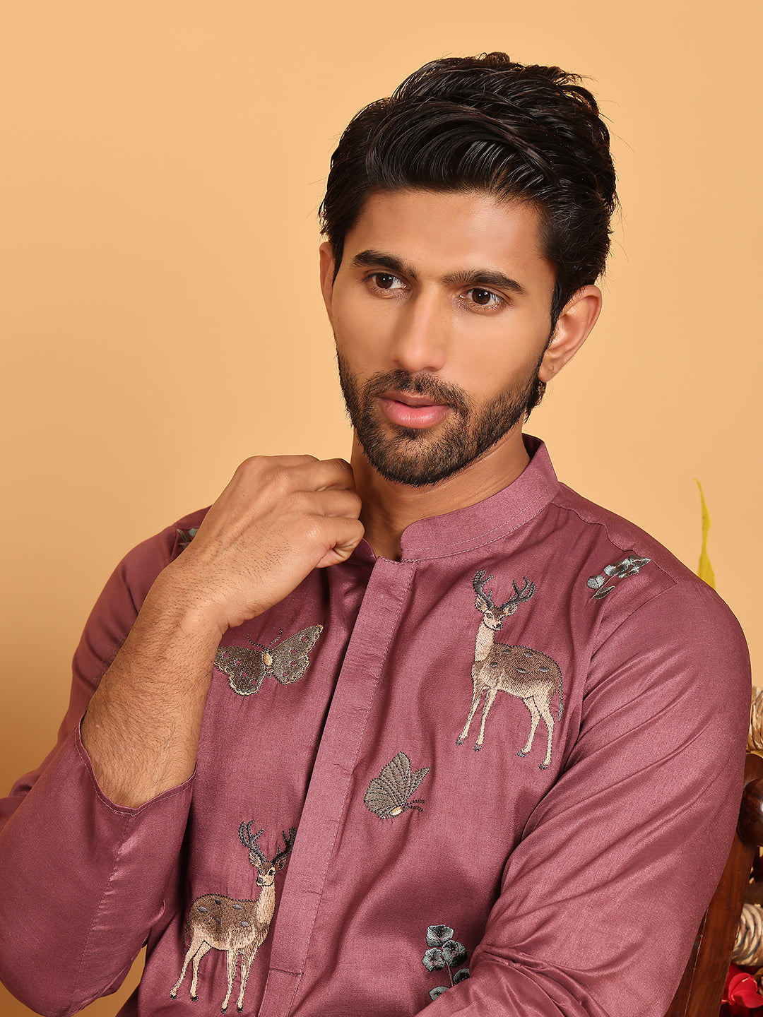 Embroidered Straight Kurtas For Men ( KO 5171 Purple )