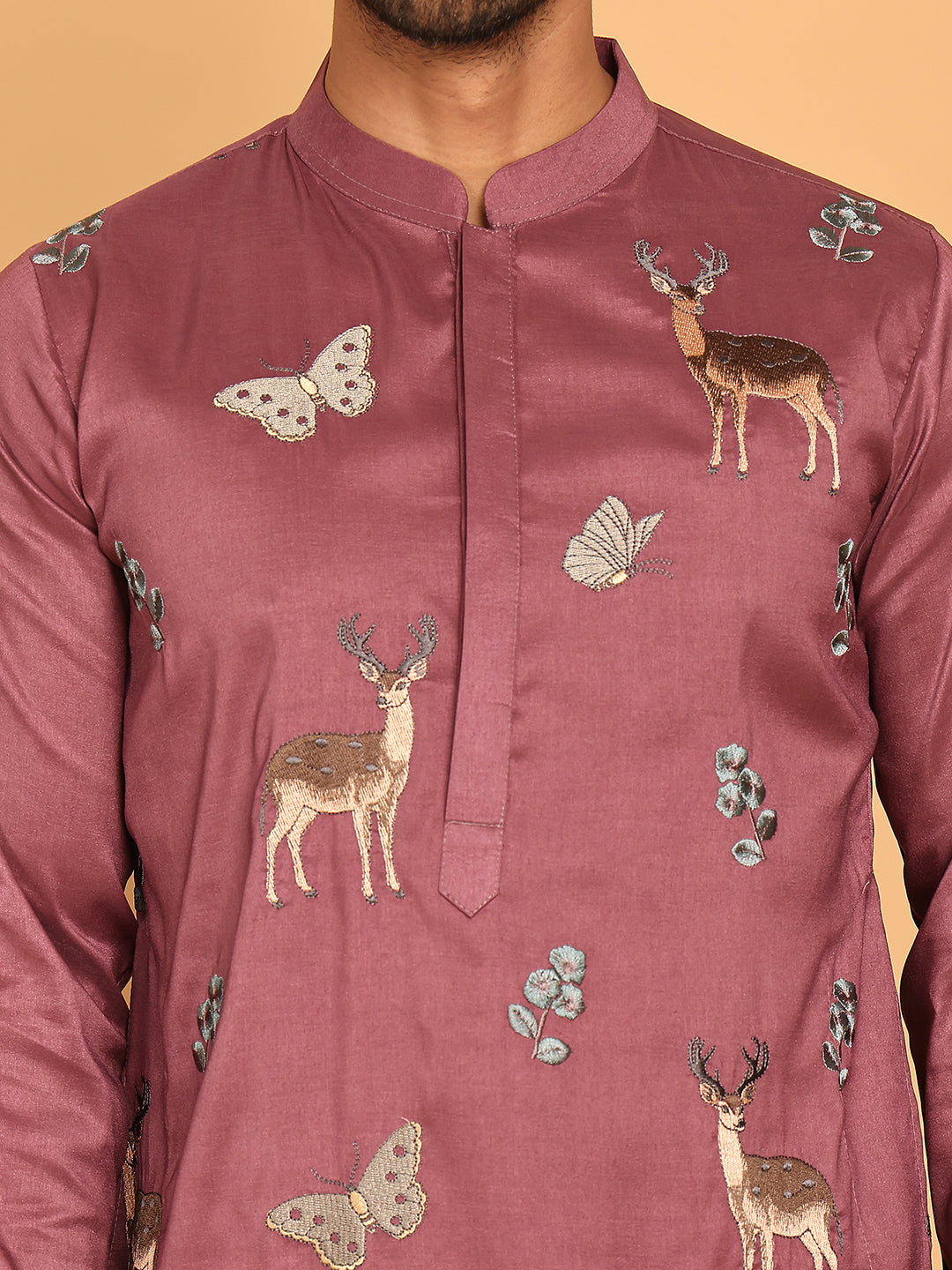 Embroidered Straight Kurtas For Men ( KO 5171 Purple )