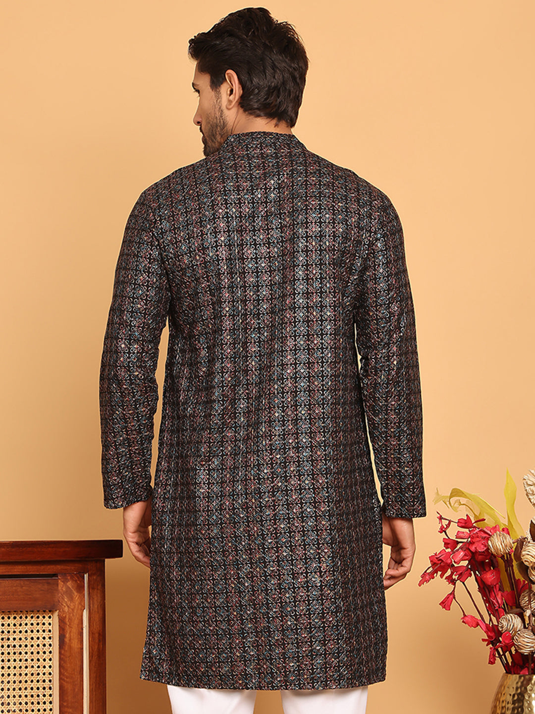 Embroidered and Sequins Viscose Rayon Kurtas For Men ( KO 5173 Blue )