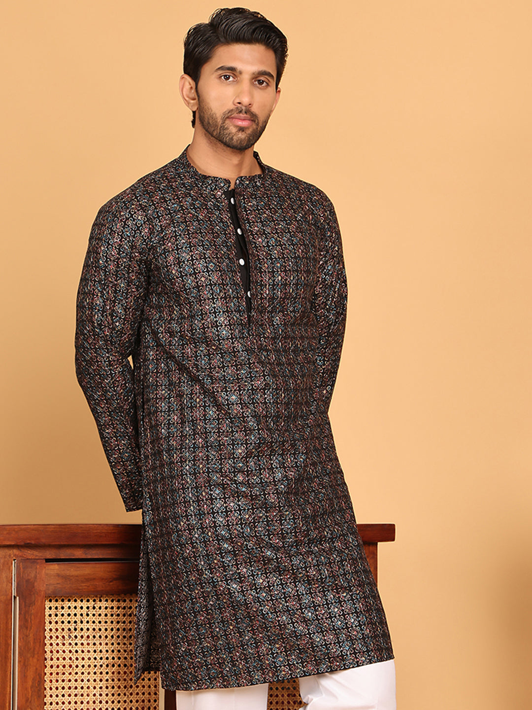 Embroidered and Sequins Viscose Rayon Kurtas For Men ( KO 5173 Blue )