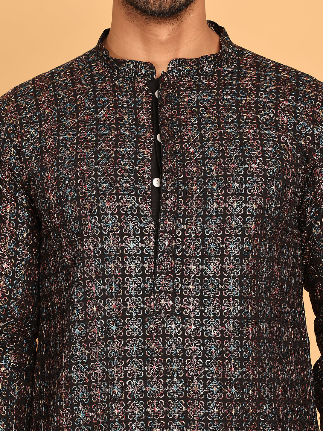 Embroidered and Sequins Viscose Rayon Kurtas For Men ( KO 5173 Blue )