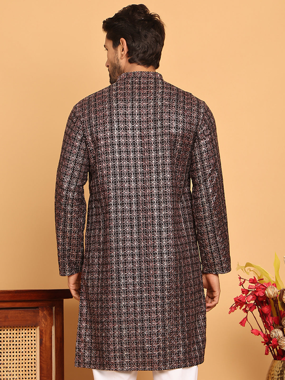 Embroidered and Sequins Viscose Rayon Kurtas For Men ( KO 5173 Silver )