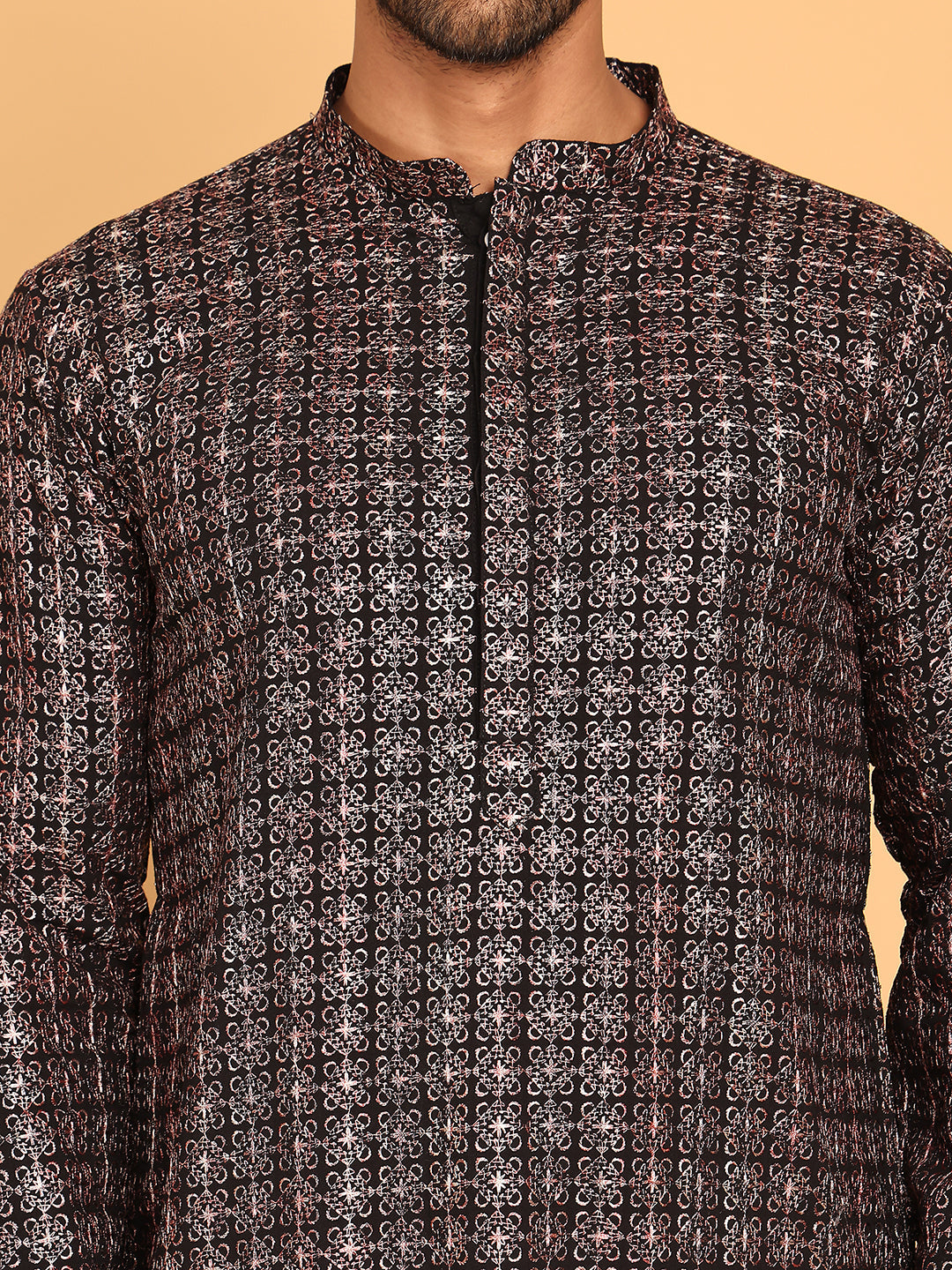 Embroidered and Sequins Viscose Rayon Kurtas For Men ( KO 5173 Silver )