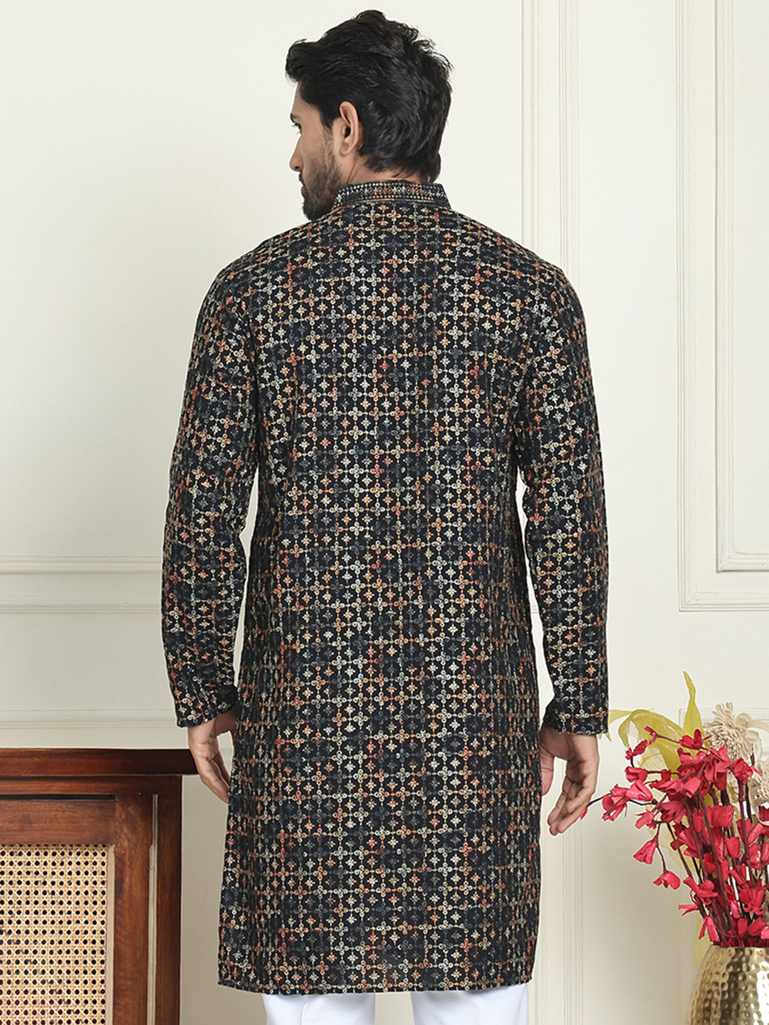 Embroidered and Sequins Viscose Rayon Kurtas For Men ( KO 5173 Yellow )
