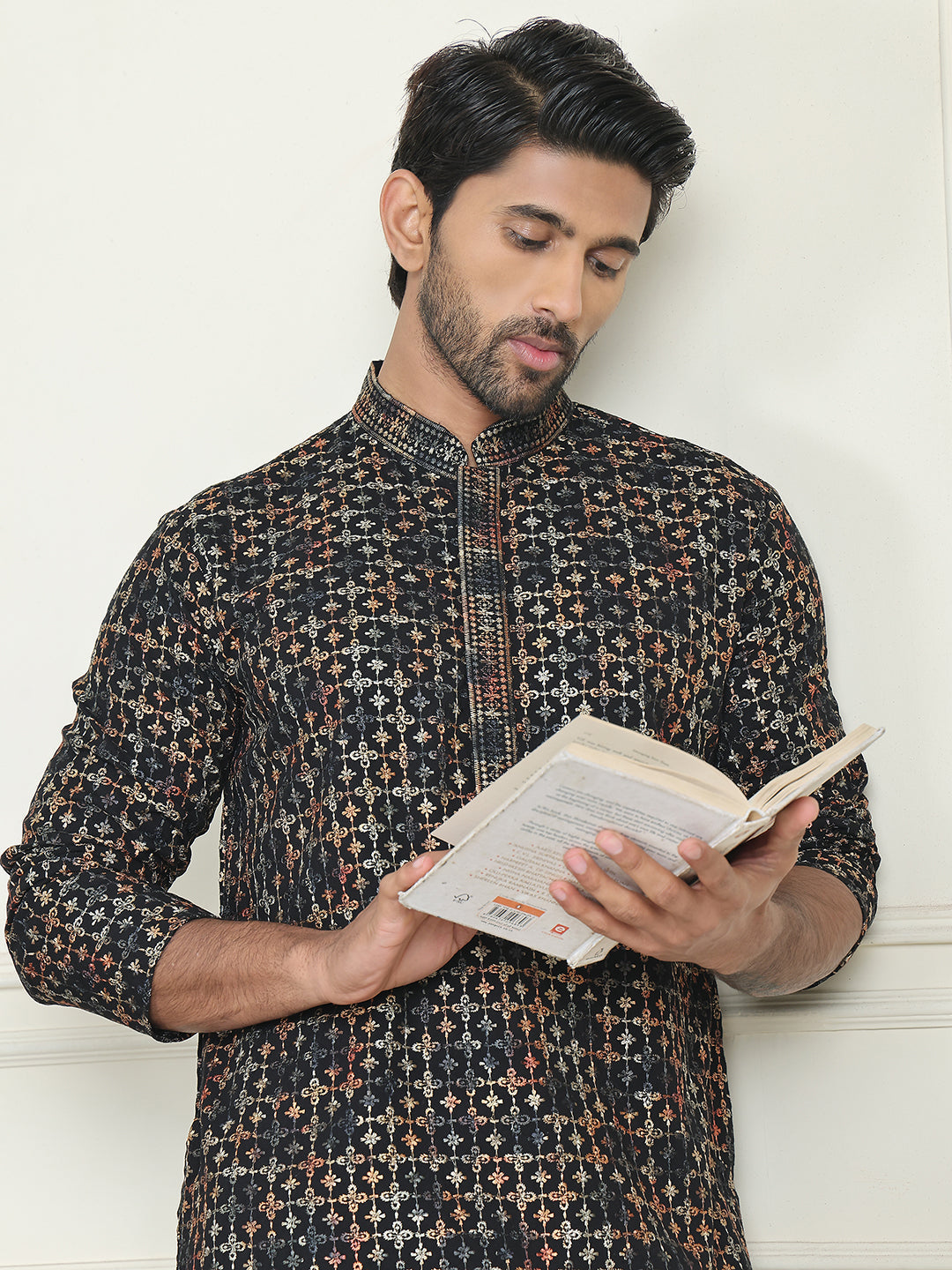 Embroidered and Sequins Viscose Rayon Kurtas For Men ( KO 5173 Yellow )