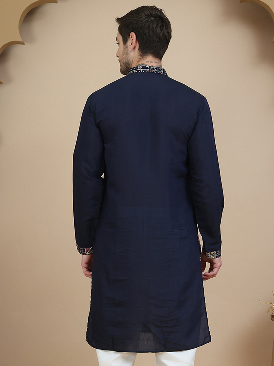 Embroidered Straight Kurtas for Men ( KO 5174 Navy )