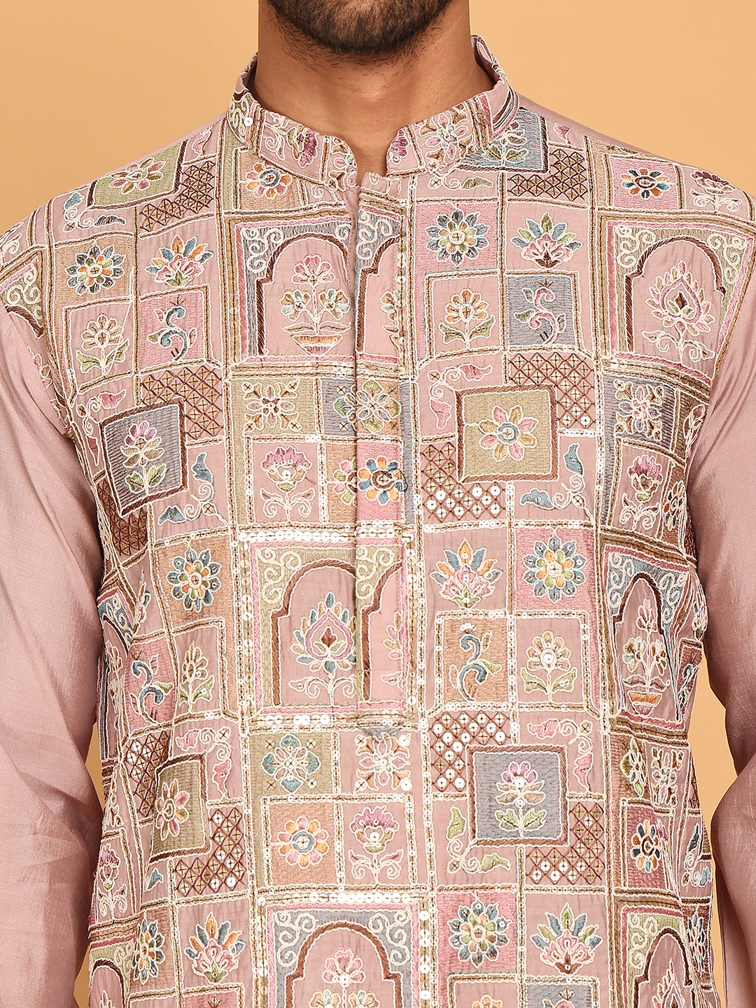 Embroidered Straight Kurtas For Men ( KO 5174 Peach )