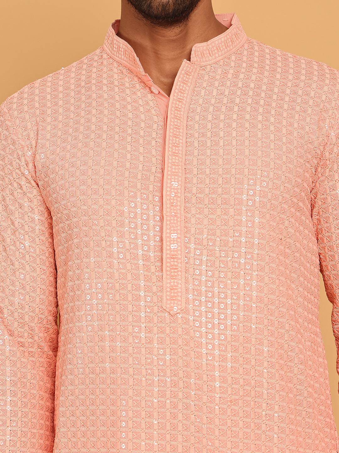 Embroidered & Sequence Kurtas for Men ( KO 5177 Peach )