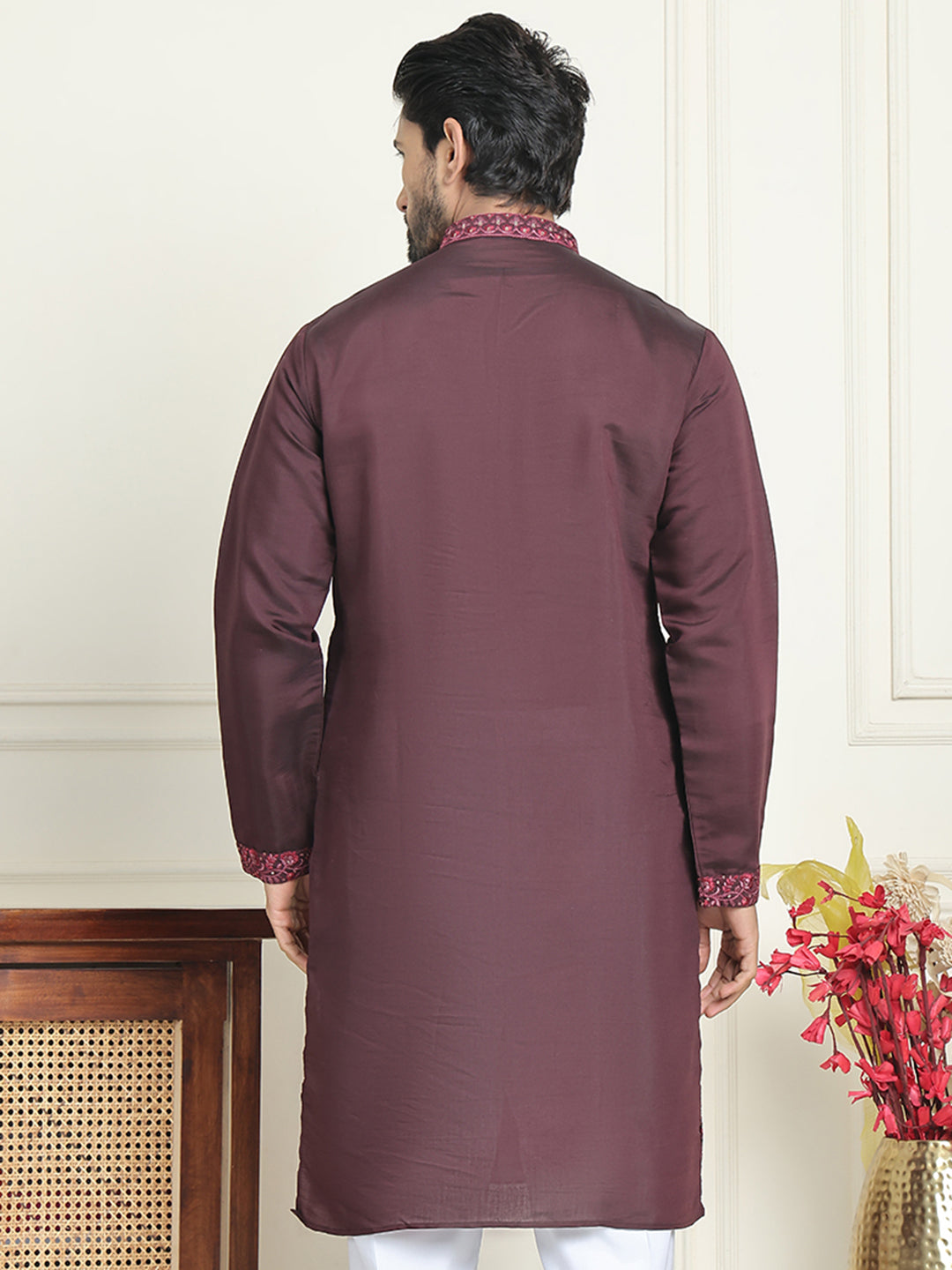 Embroidered Straight Kurtas For Men ( KO 5180 Purple )