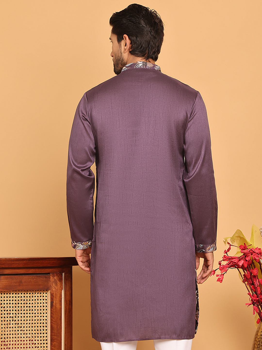Embroidered Straight Kurtas For Men ( KO 5181 Purple )