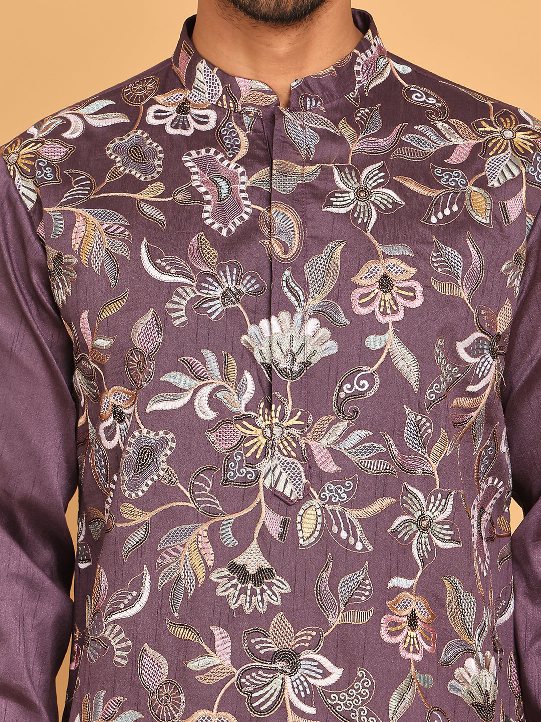 Embroidered Straight Kurtas For Men ( KO 5181 Purple )