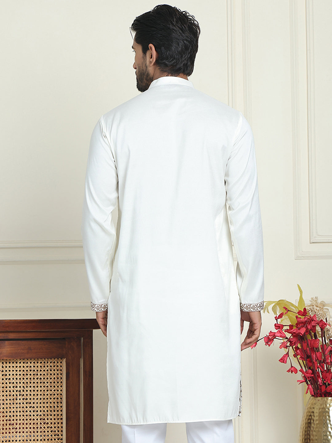 Embroidered Straight Kurtas For Men ( KO 5185 White )