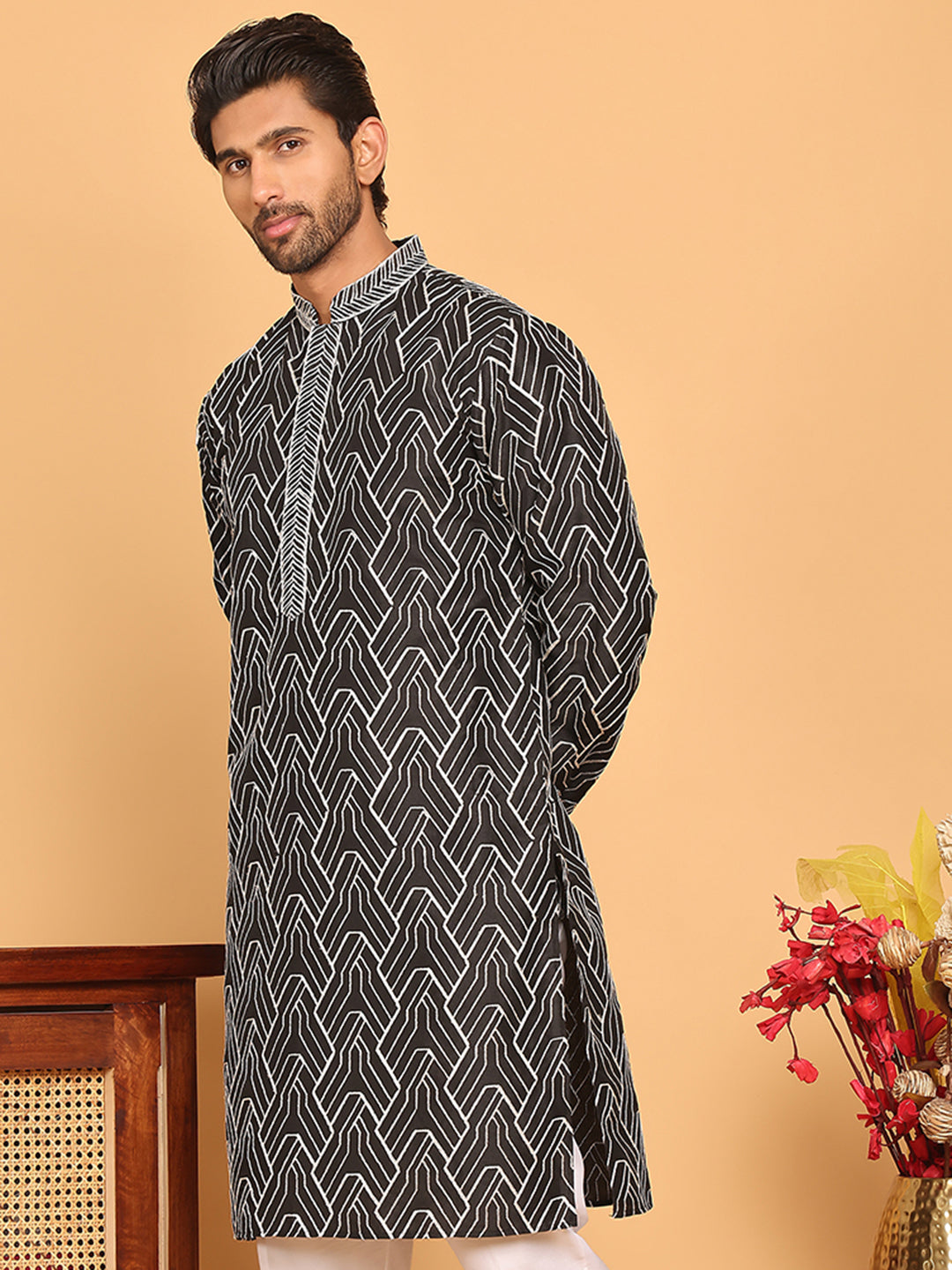 Embroidered straight Kurtas ( KO 5187 Black )