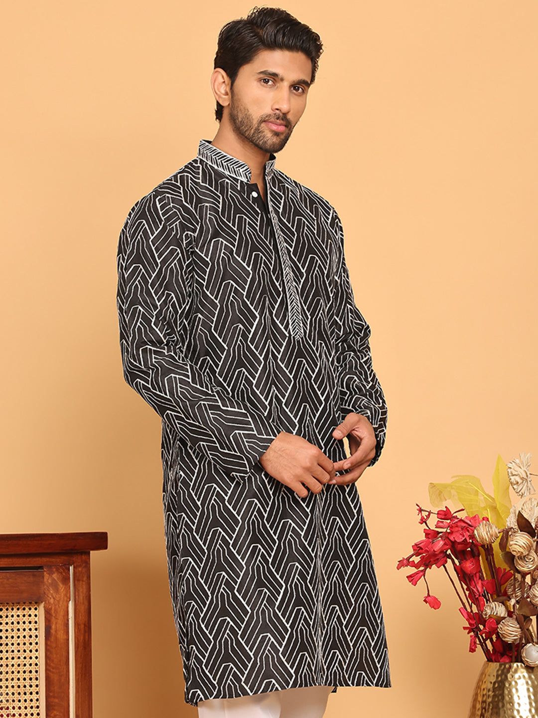 Embroidered straight Kurtas ( KO 5187 Black )